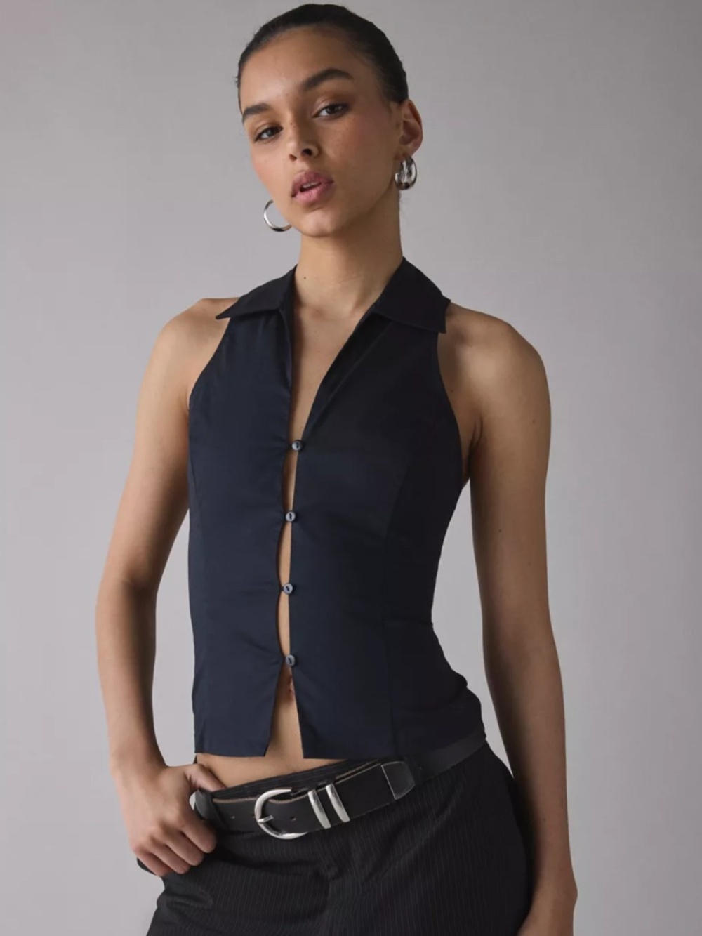 Urban Outfitters Black Halter Button Top